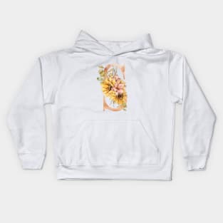 Watercolor sunflower bouquet monogram letter S Kids Hoodie